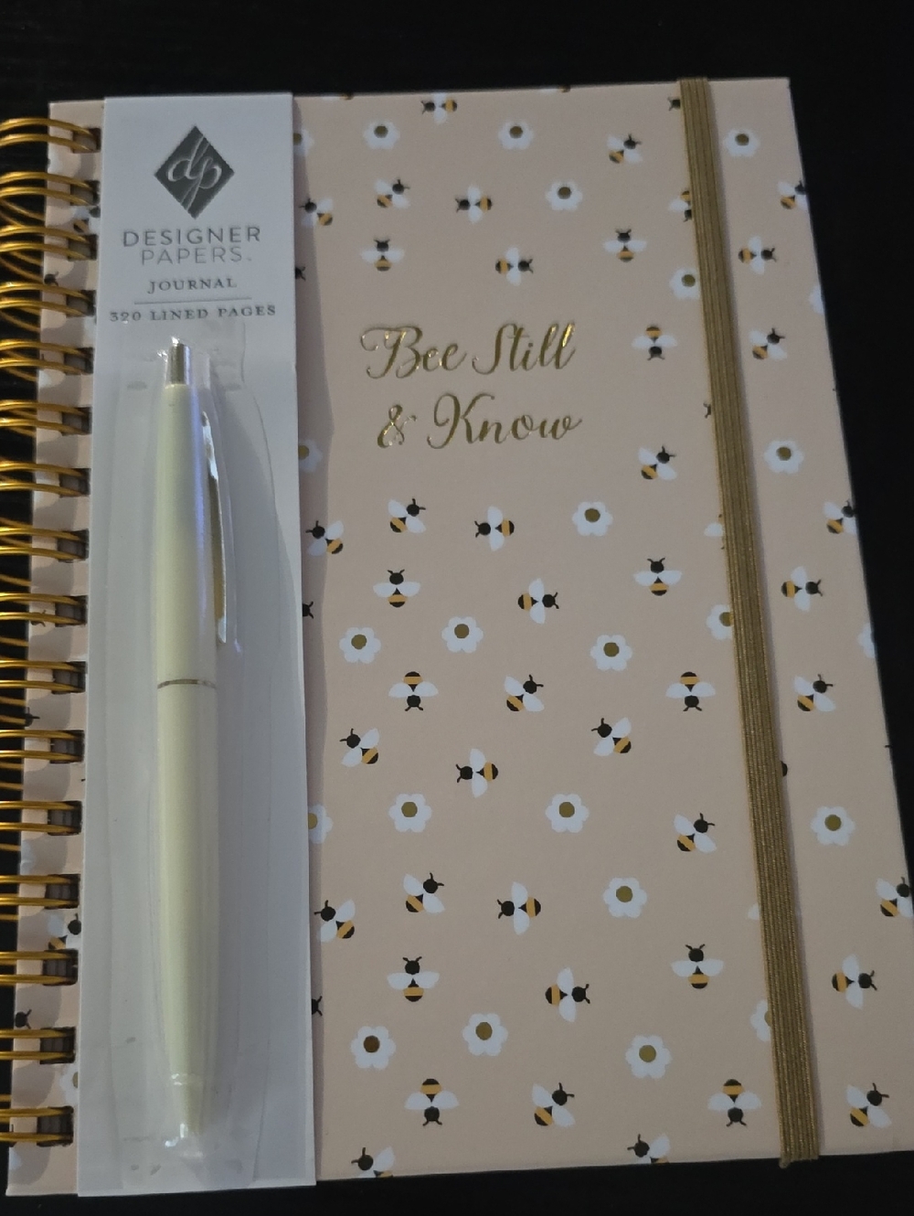 Designer Papers Bee Still & Know Spiral Notebook - Cream & Gold Bee Print